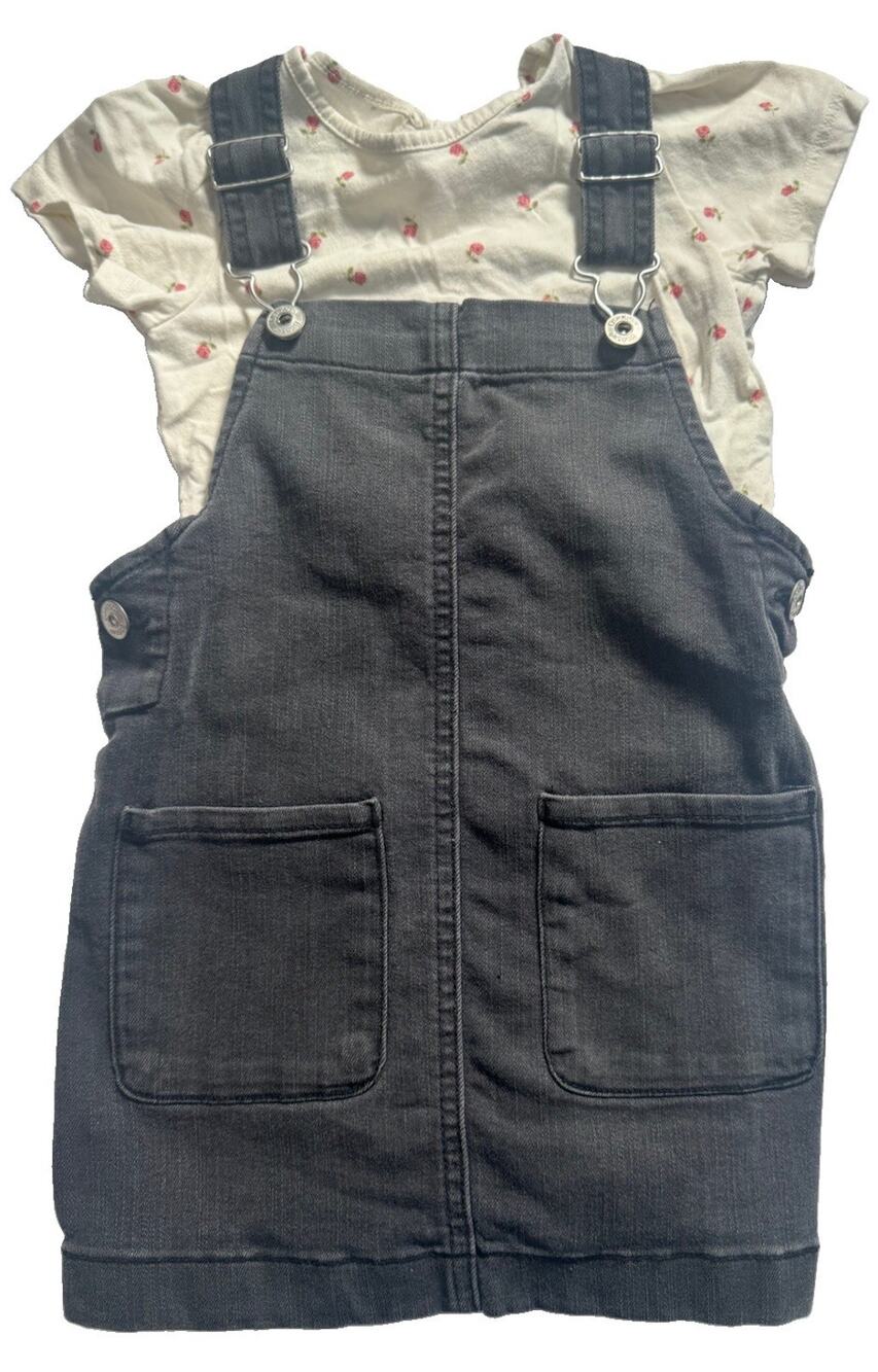 OshKosh B’gosh 3T Black Jumper Dress & H&M Floral Tee Outfit Set Girls